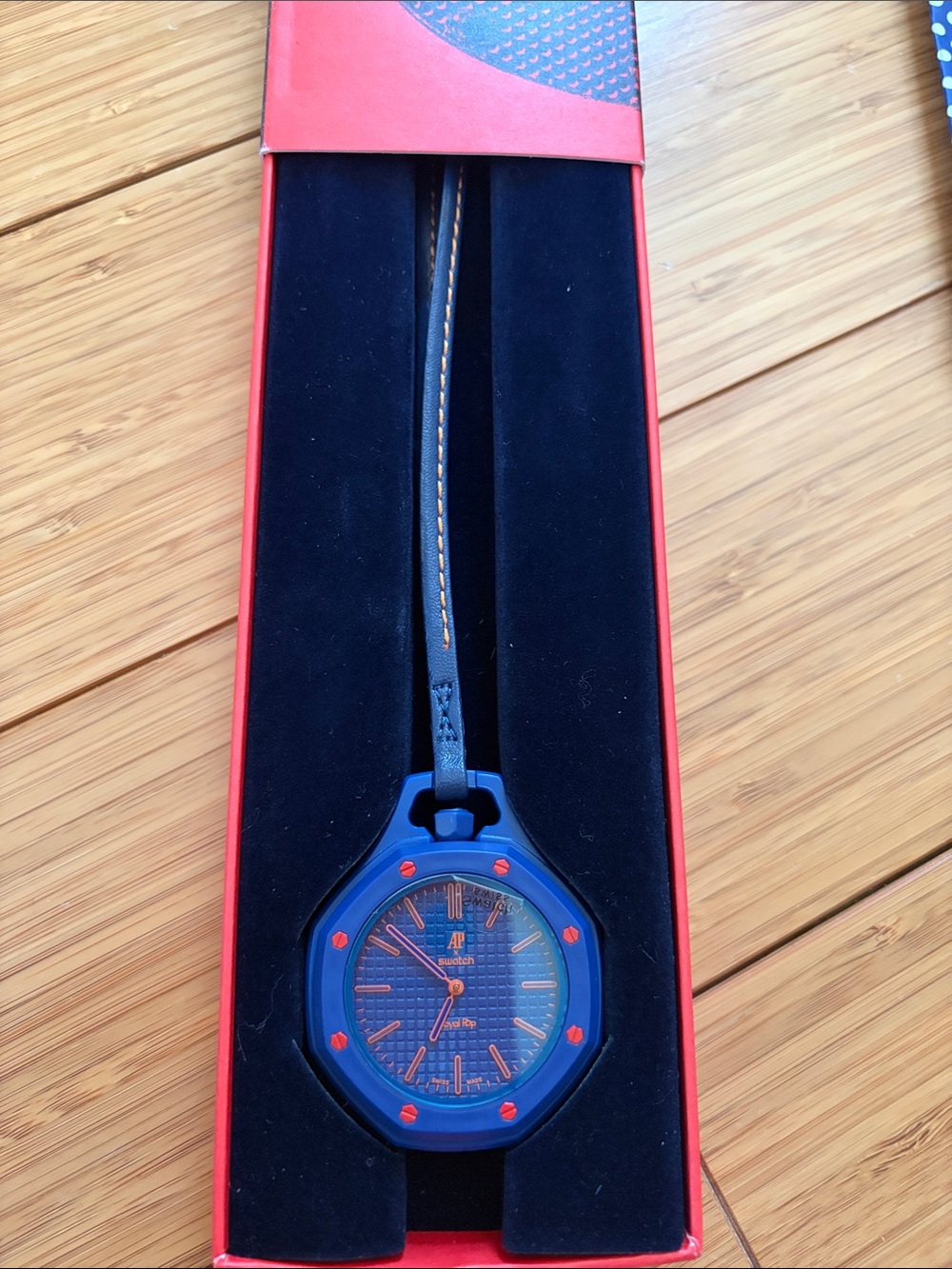 Offshore Blue and Red Leather Strap Watch Necklace no strap